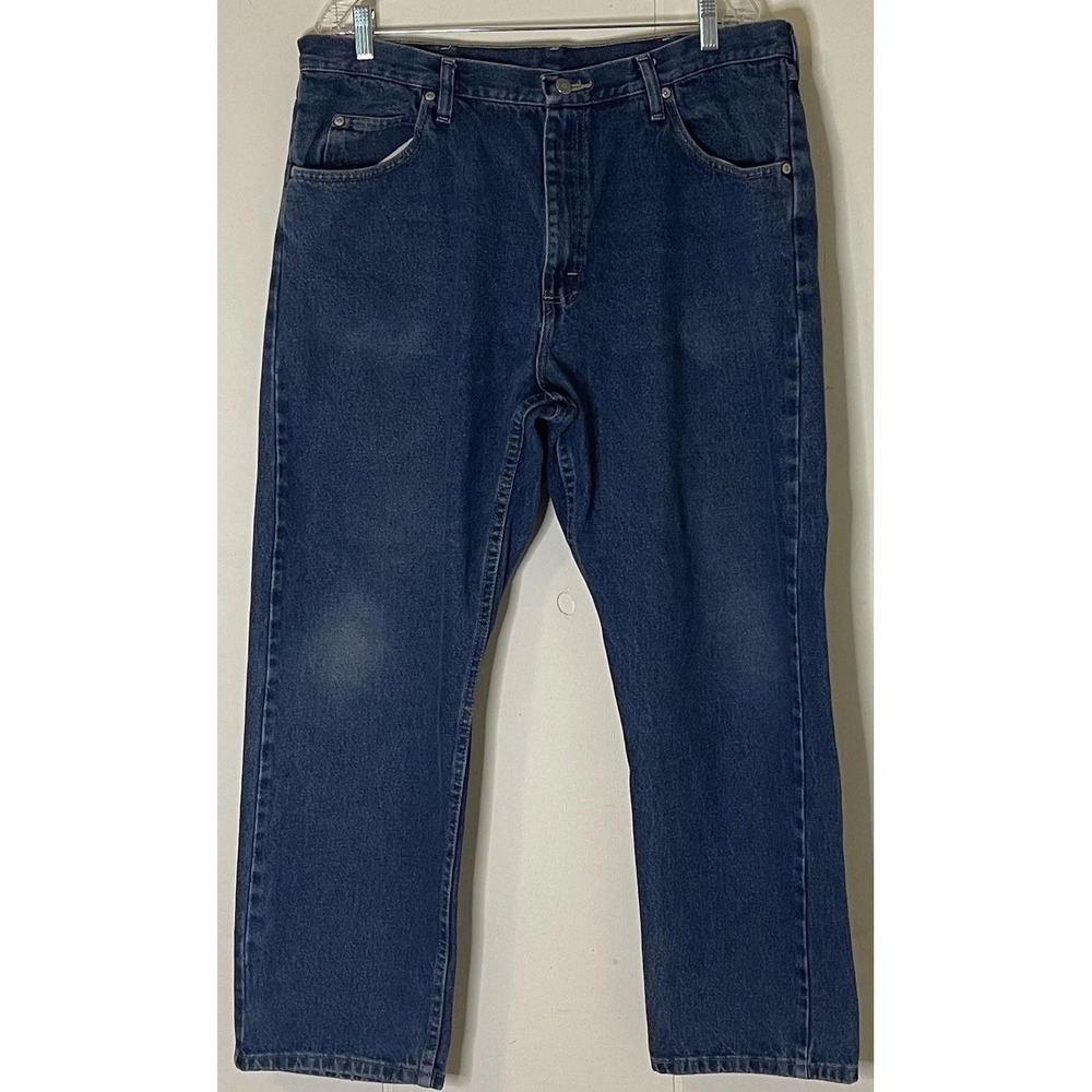Wrangler Men's Blue Jeans - 100% Cotton, Five Pocket, Straight Leg, Size 38 X 30